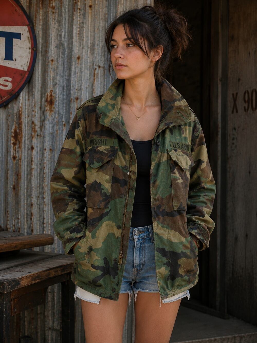 Vintage 80s US Army M65 Field Jacket Woodland Camo Small XShort